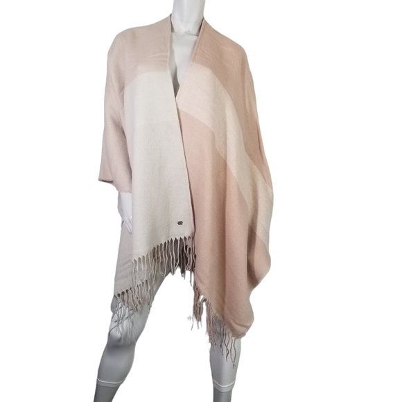 SOIA & KyoNEW Pink Plaid Scarfigan Fringe Wrap Poncho Blanket Scarf One Size
